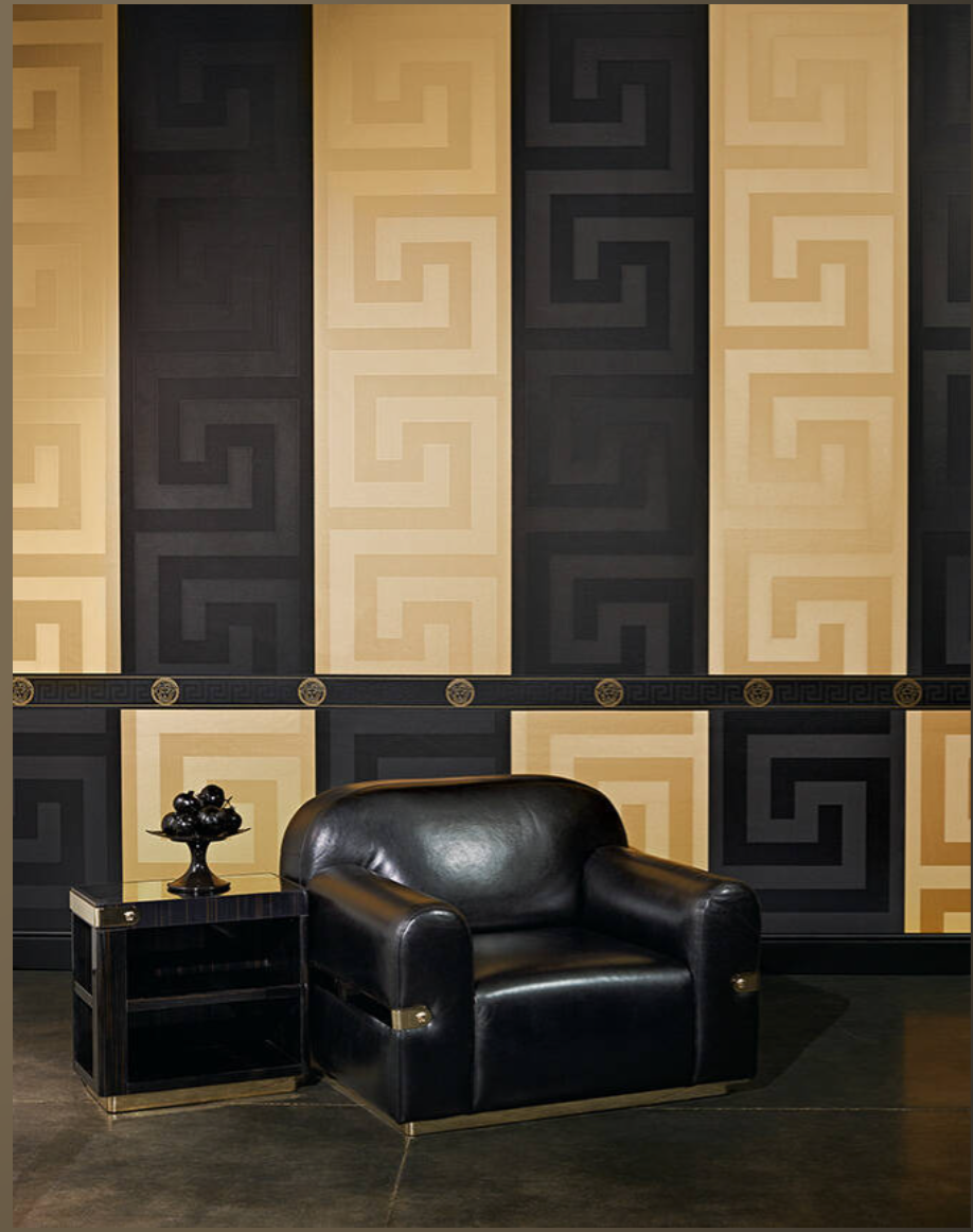 Versace 5 Medusa Head Wallpaper Black & Gold 386117